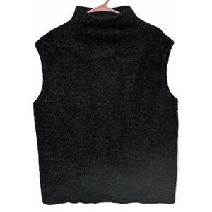 Zara Sleeveless Boucle Sweater Vest High Neck Turtleneck Warm Black Size XS